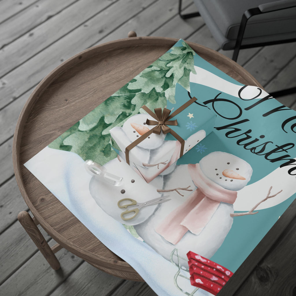 Merry Christmas Wrapping Paper - Festive Snowman Design for Holiday Gift Wrapping