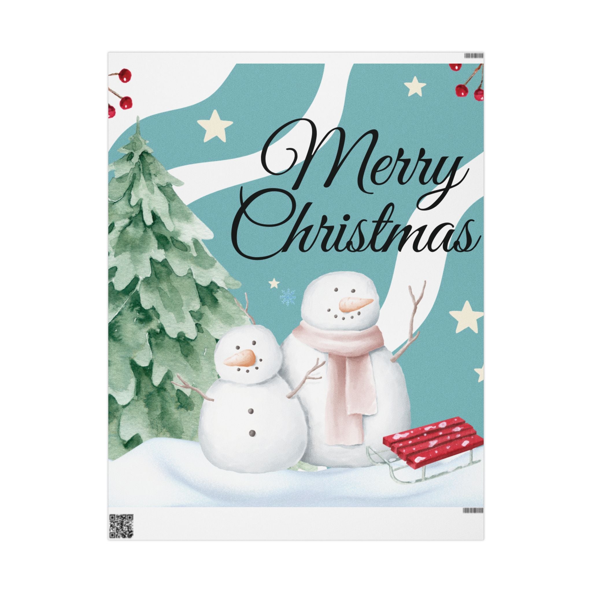 Merry Christmas Wrapping Paper - Festive Snowman Design for Holiday Gift Wrapping