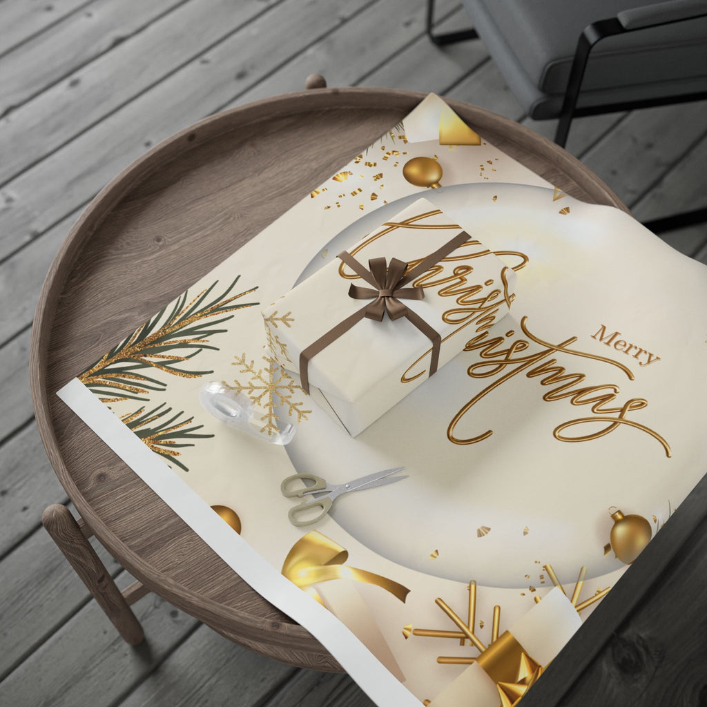 Elegant Christmas Wrapping Paper – Gold & White Holiday Gift Wrap