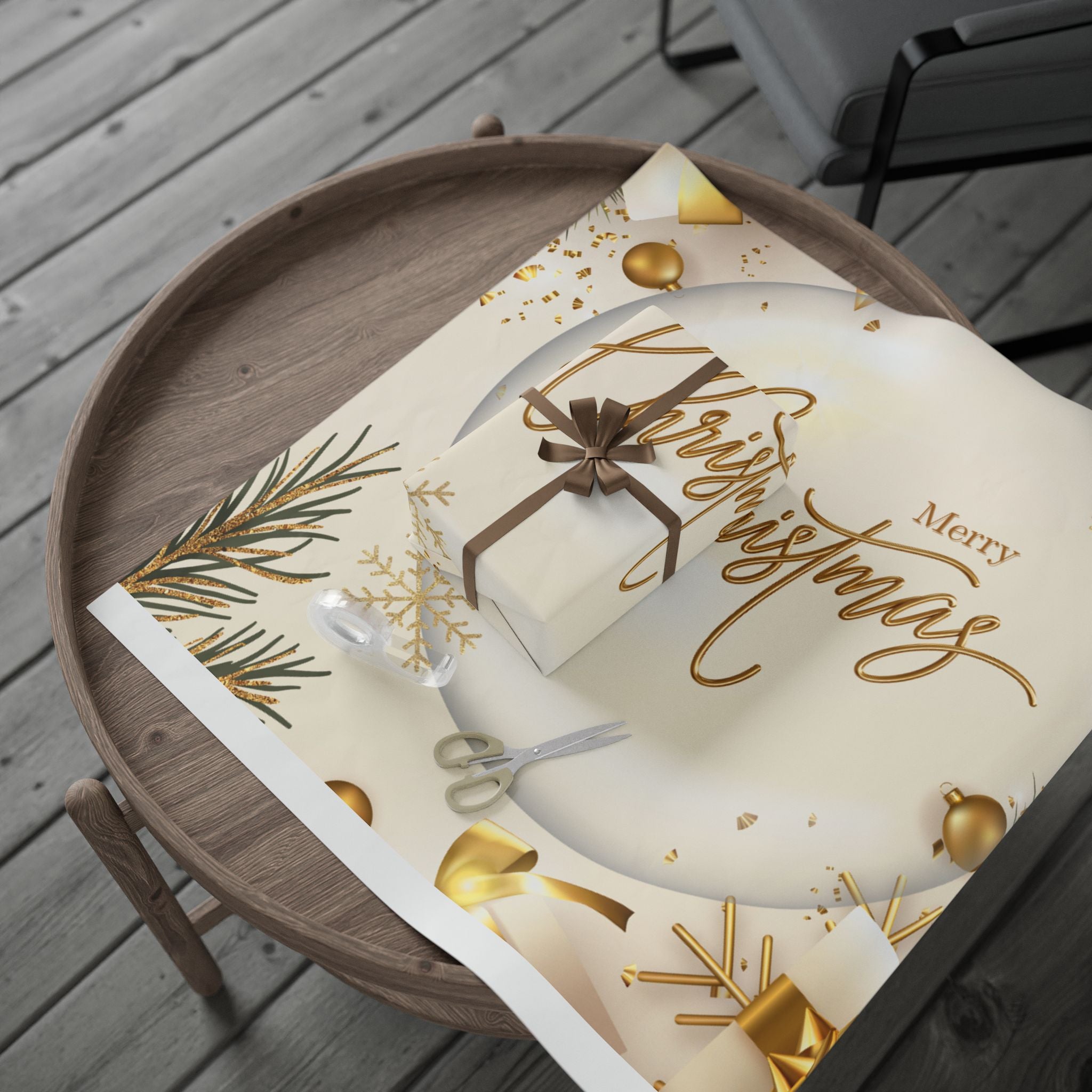 Elegant Christmas Wrapping Paper – Gold & White Holiday Gift Wrap