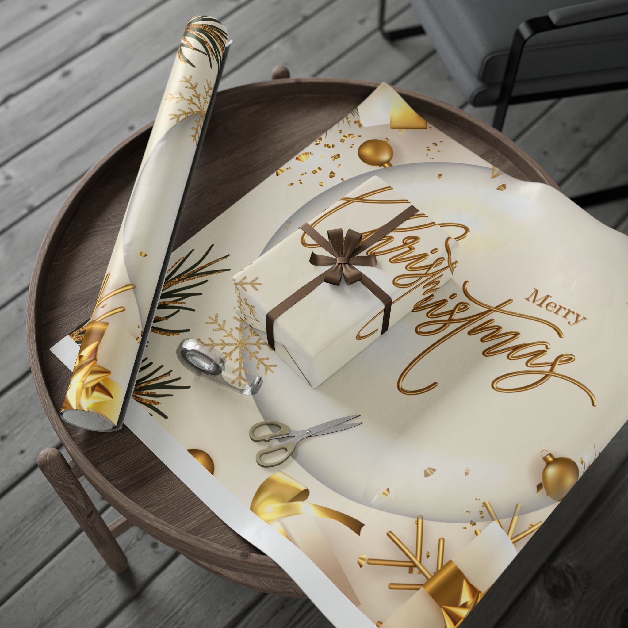 Elegant Christmas Wrapping Paper – Gold & White Holiday Gift Wrap