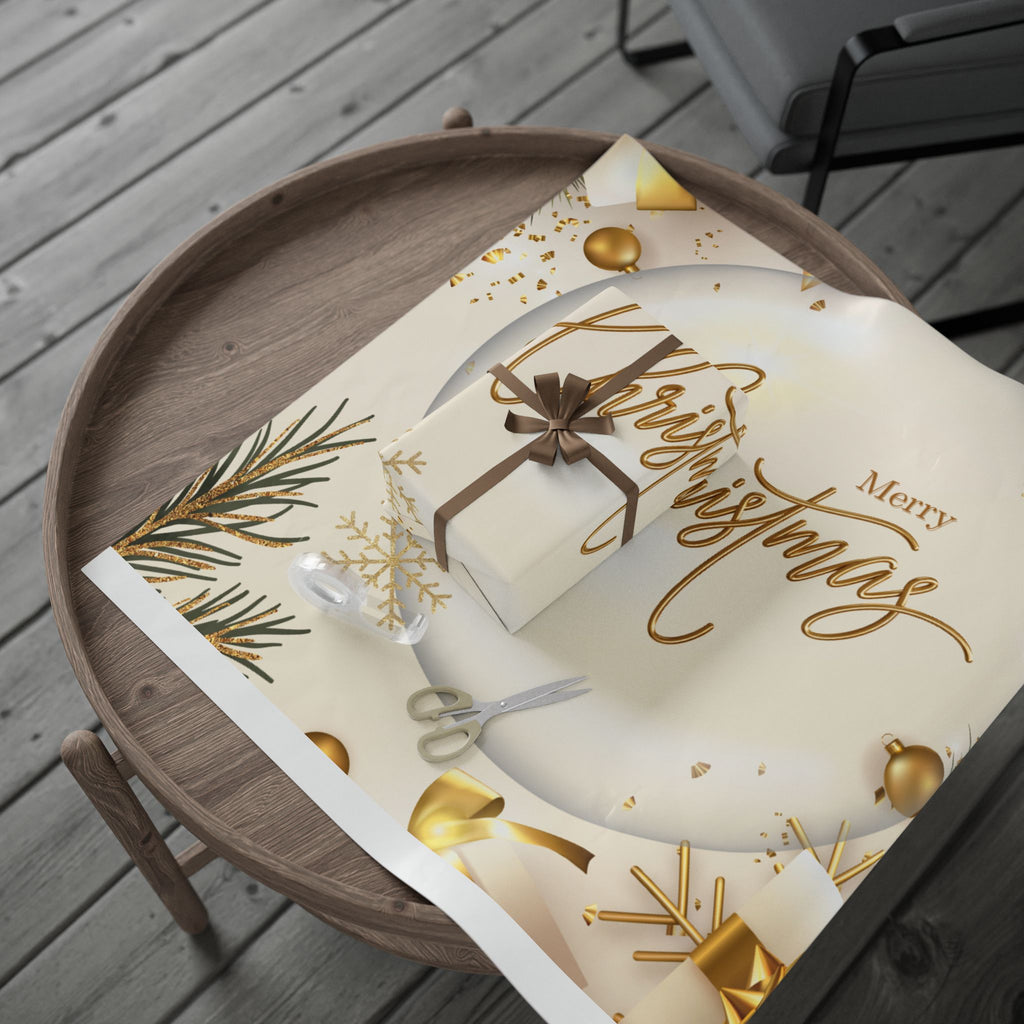 Elegant Christmas Wrapping Paper – Gold & White Holiday Gift Wrap